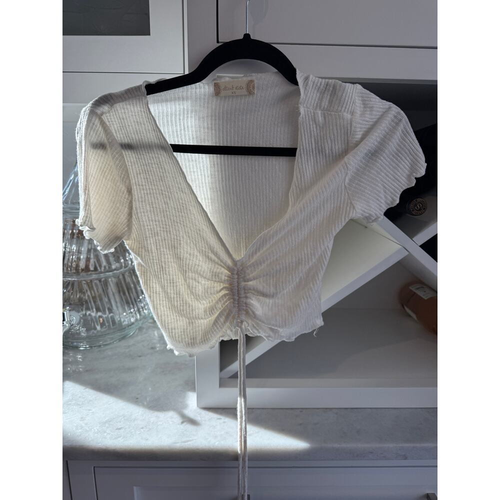 Altar'd State Cream Ruched Crop Blouse